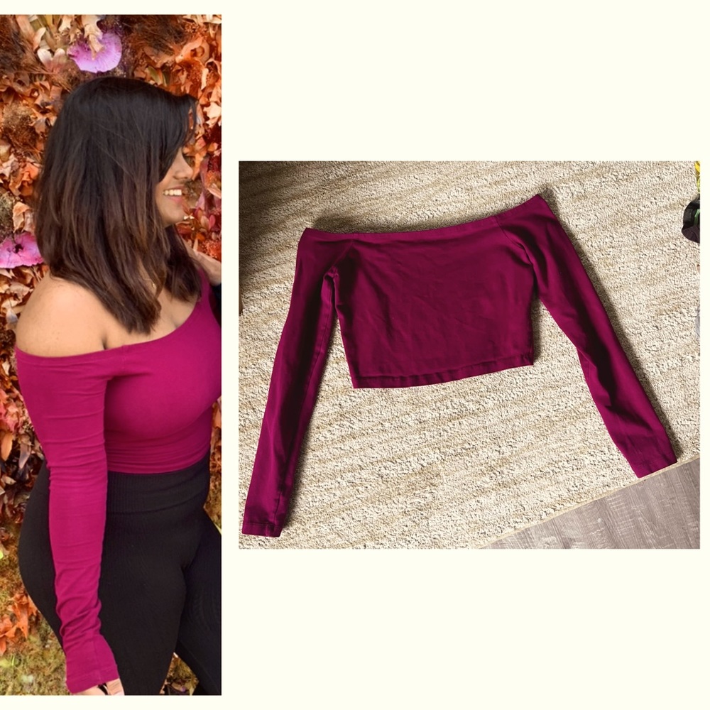 Violet/Wine colored off-the-shoulders Crop Top